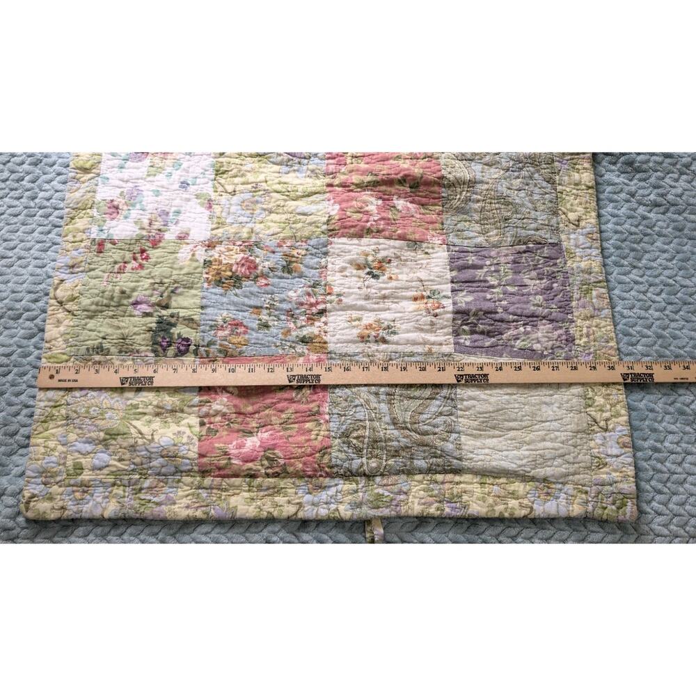 Shabby Chic Cottagecore Quilted Sham Green Floral Patchwork Crafters Upcycle - Picture 3 of 7